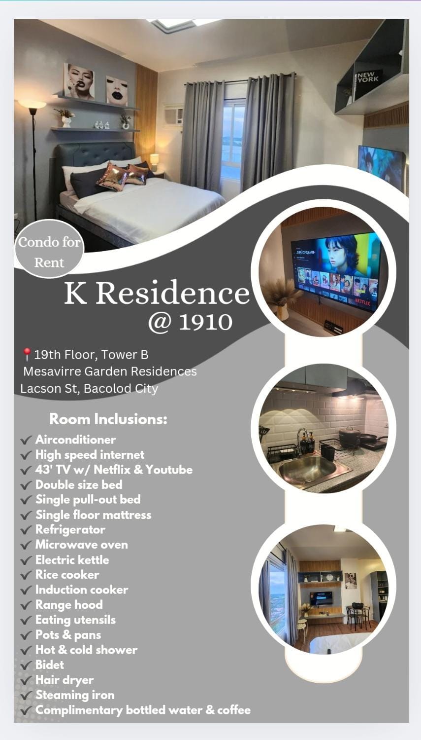 K Residence at 1910 - Fully styled studio with sea view Apartment in Bacolod