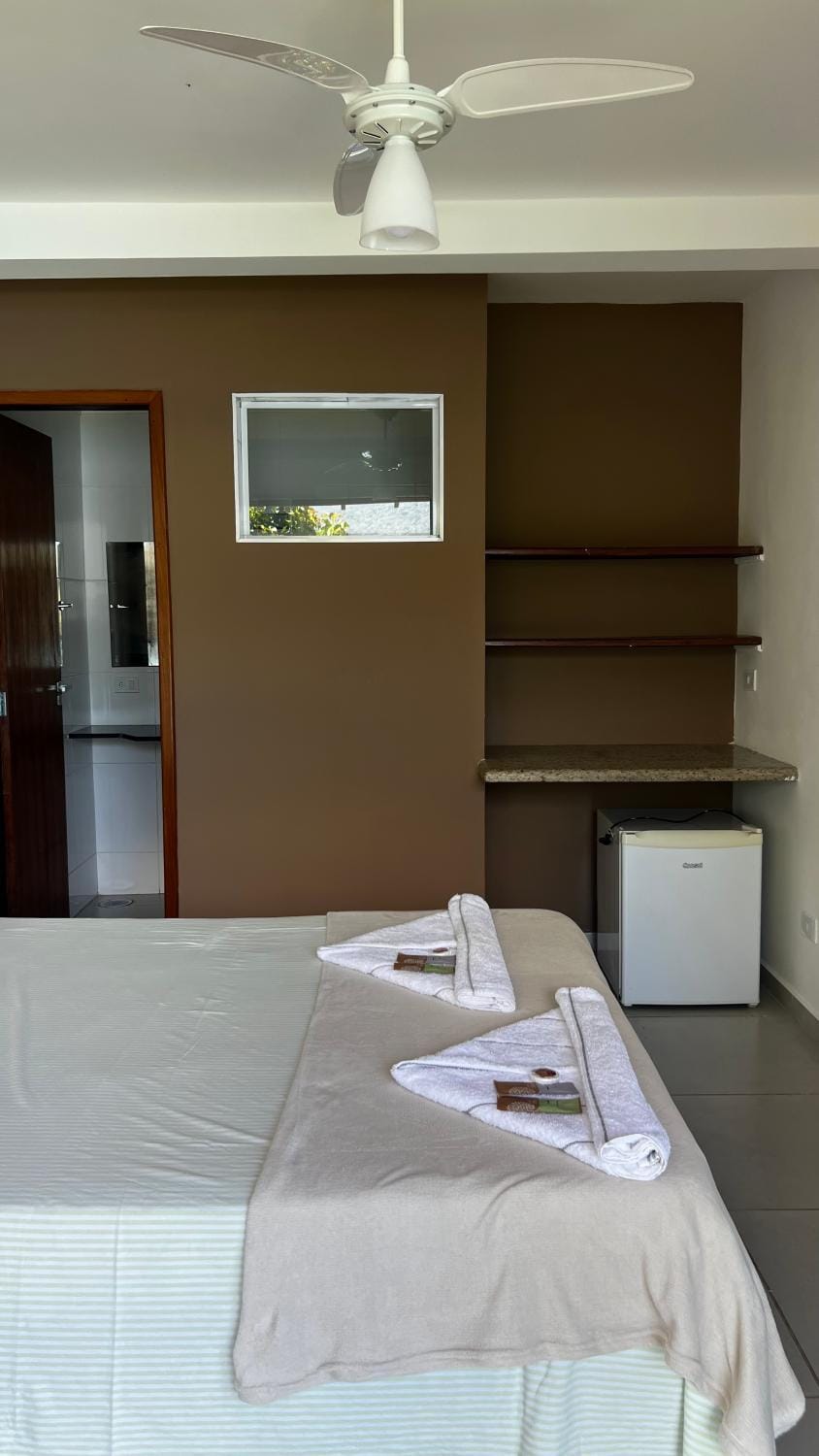 Bed, Photo of the whole room, Bedroom, towels, air conditioner