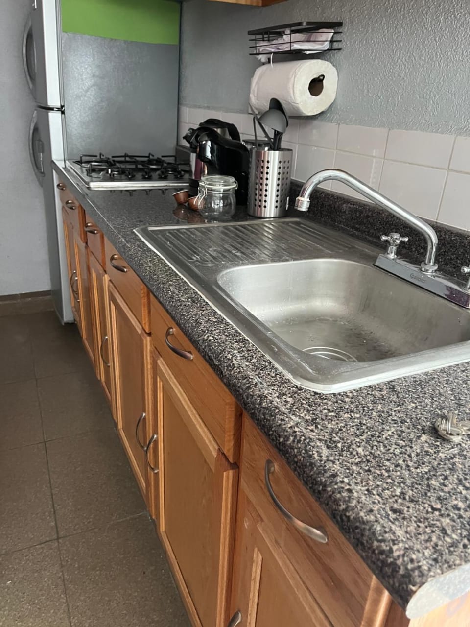 Kitchen or kitchenette, stove