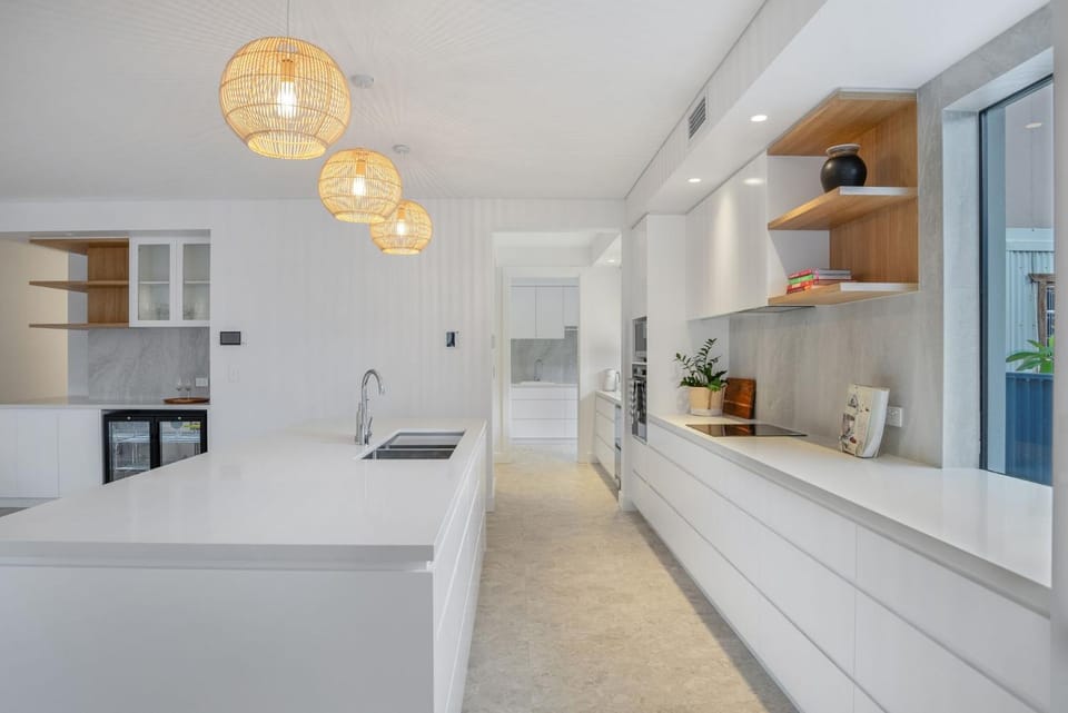 Kitchen or kitchenette, stove