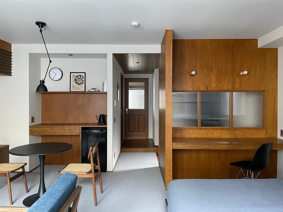 Bed, Living room, Dining area