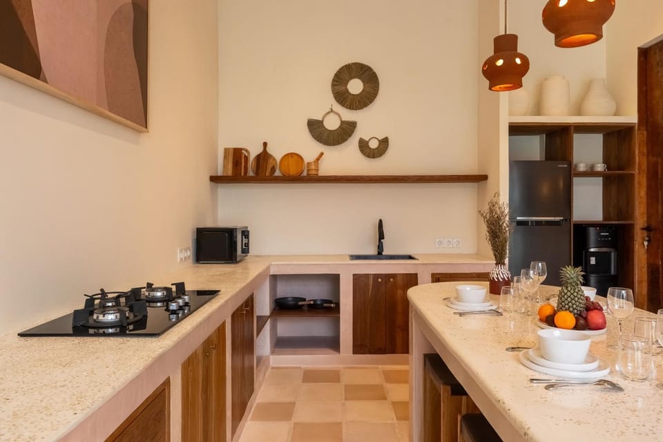 Kitchen or kitchenette, stove
