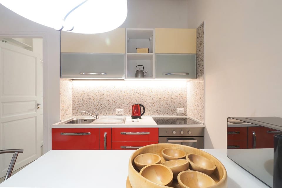 Kitchen or kitchenette, stove