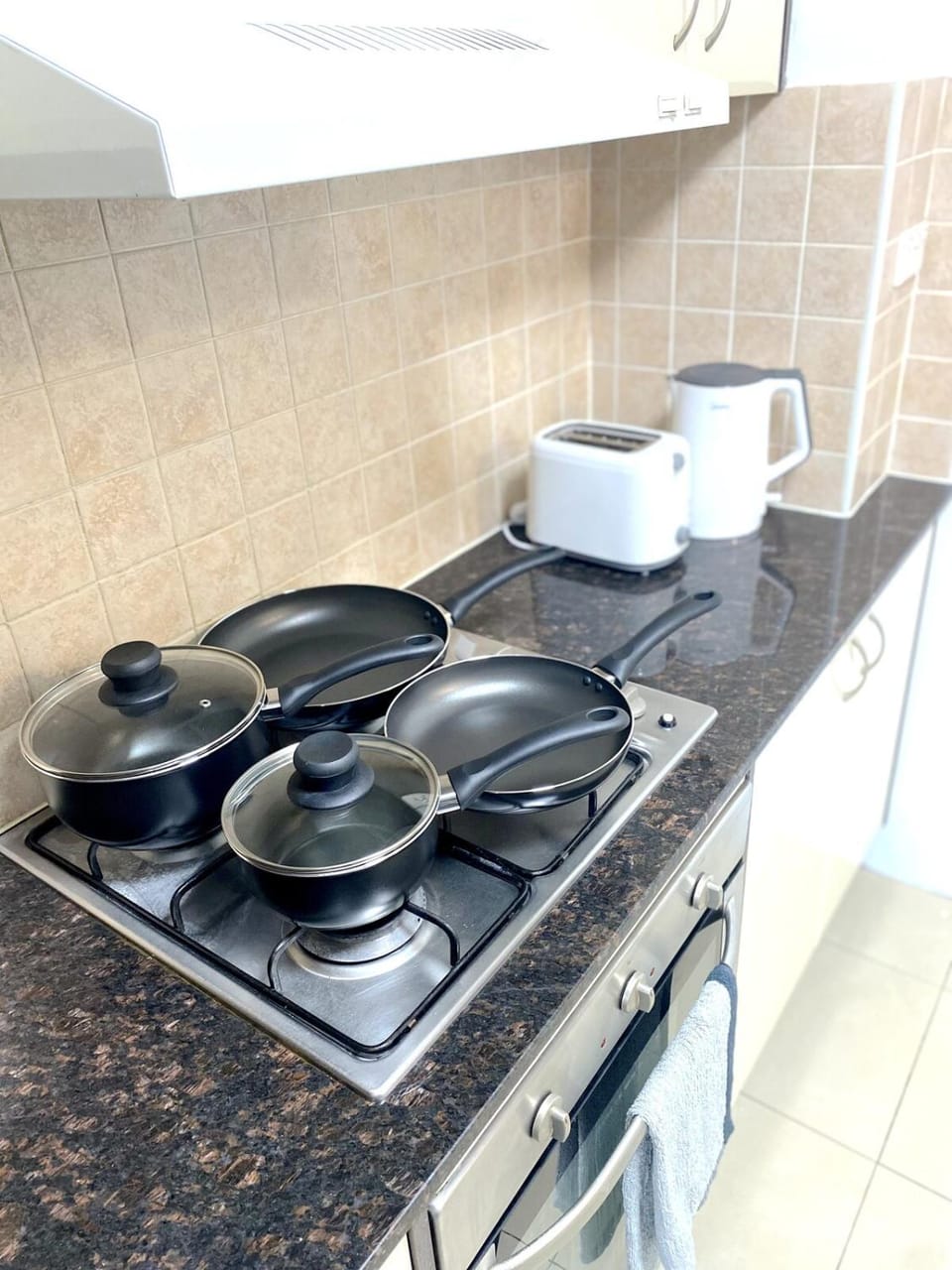 Kitchen or kitchenette, stove