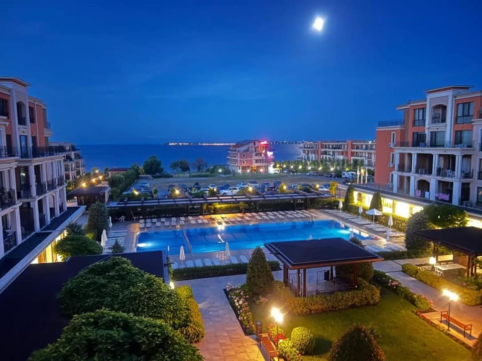 Night, Pool view, Sea view
