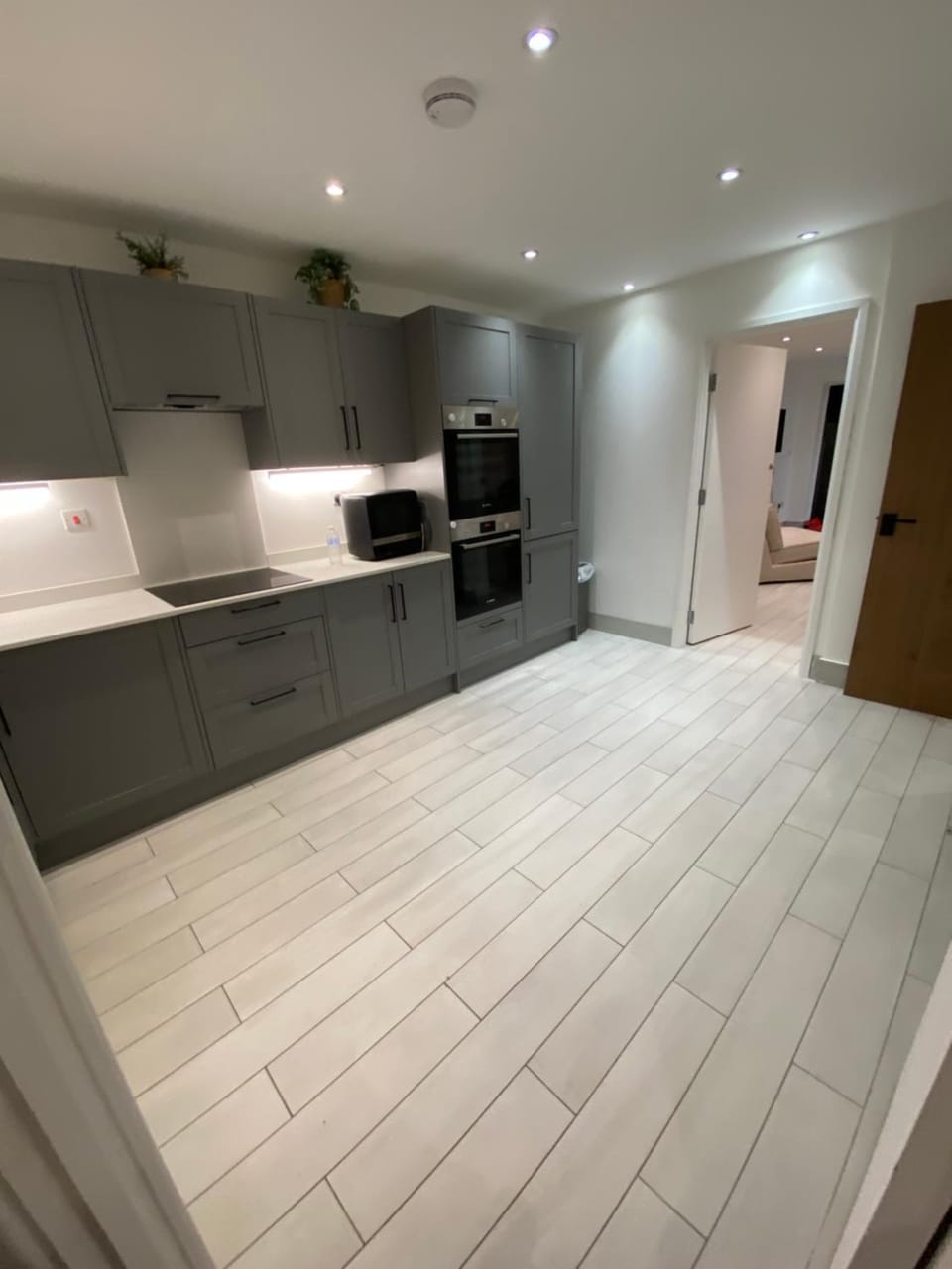 Kitchen or kitchenette, stove