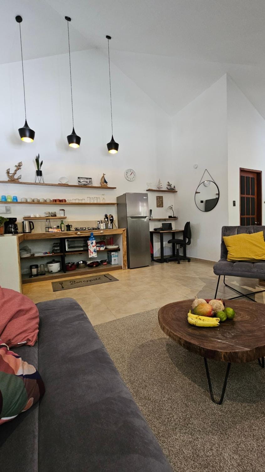 Kitchen or kitchenette, Living room, Seating area, stove