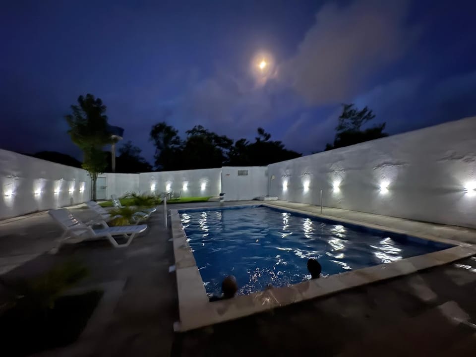 Night, Pool view, Swimming pool