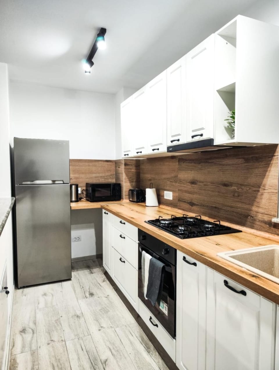 Kitchen or kitchenette, oven, stove, toaster