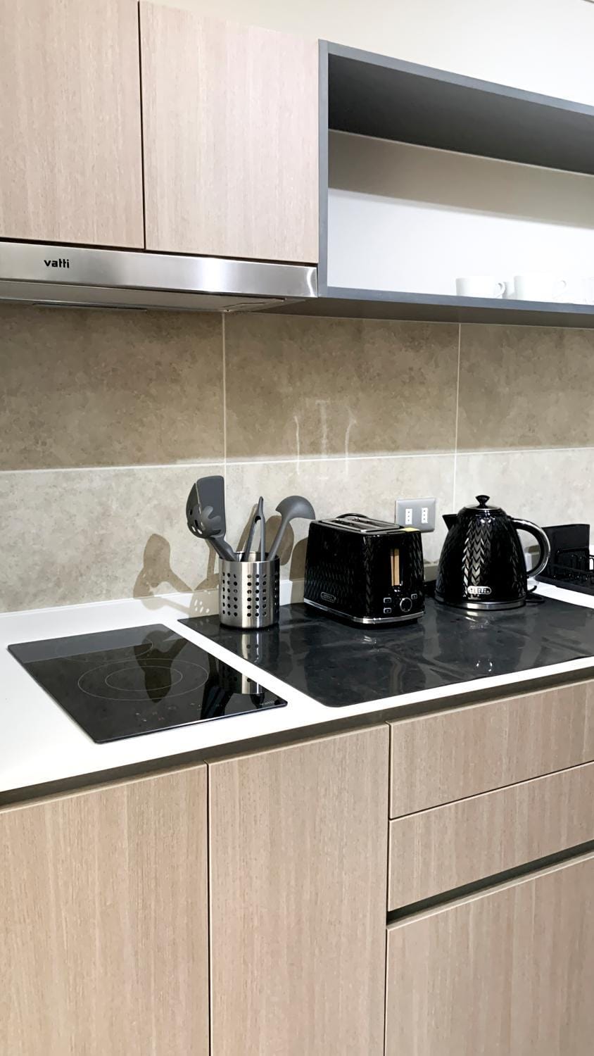 Kitchen or kitchenette, stove