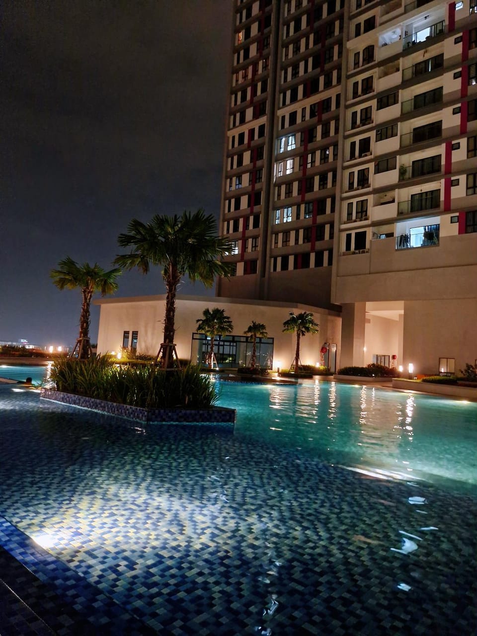 Property building, Night, City view, Pool view, Swimming pool