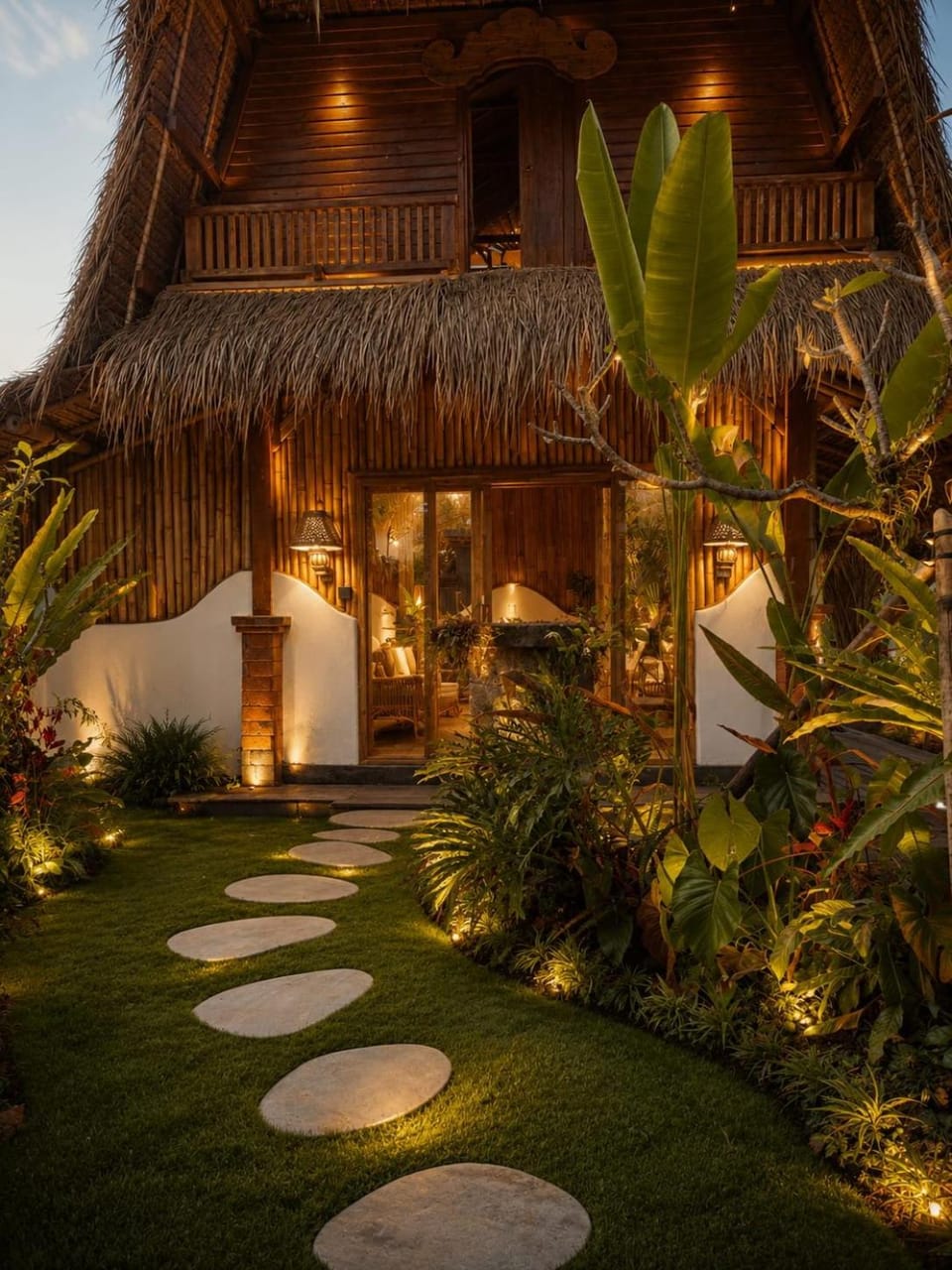 Property building, Night, Garden, Garden view