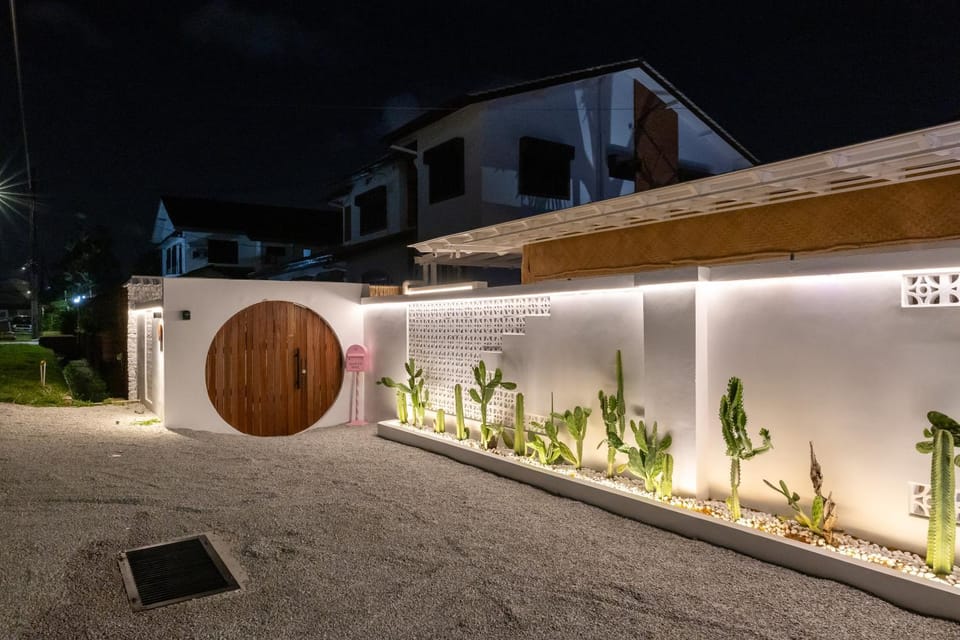 Property building, Night, Garden, Garden view