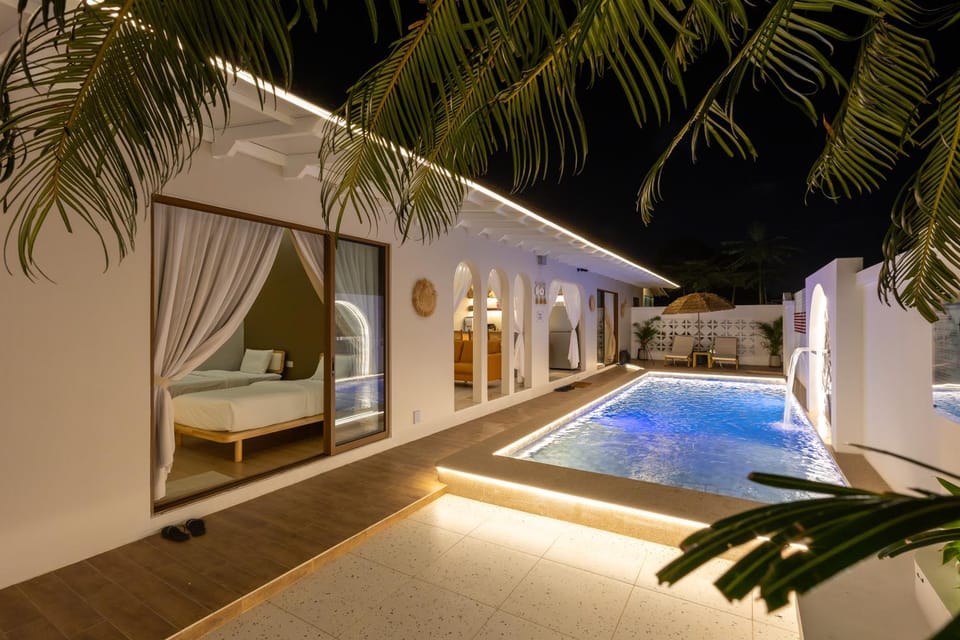Night, Natural landscape, Pool view, sunbed