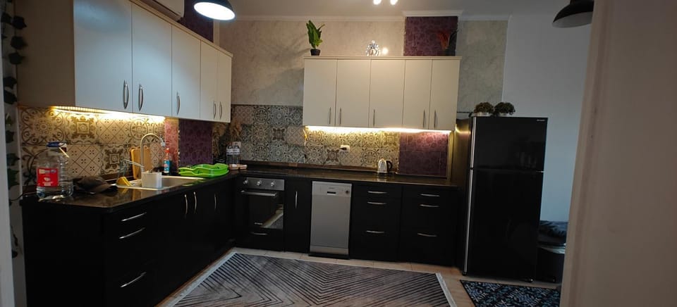 Kitchen or kitchenette, dishwasher, oven, stove