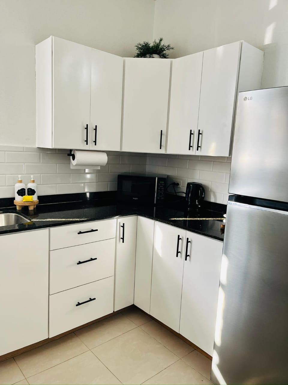 Kitchen or kitchenette, stove