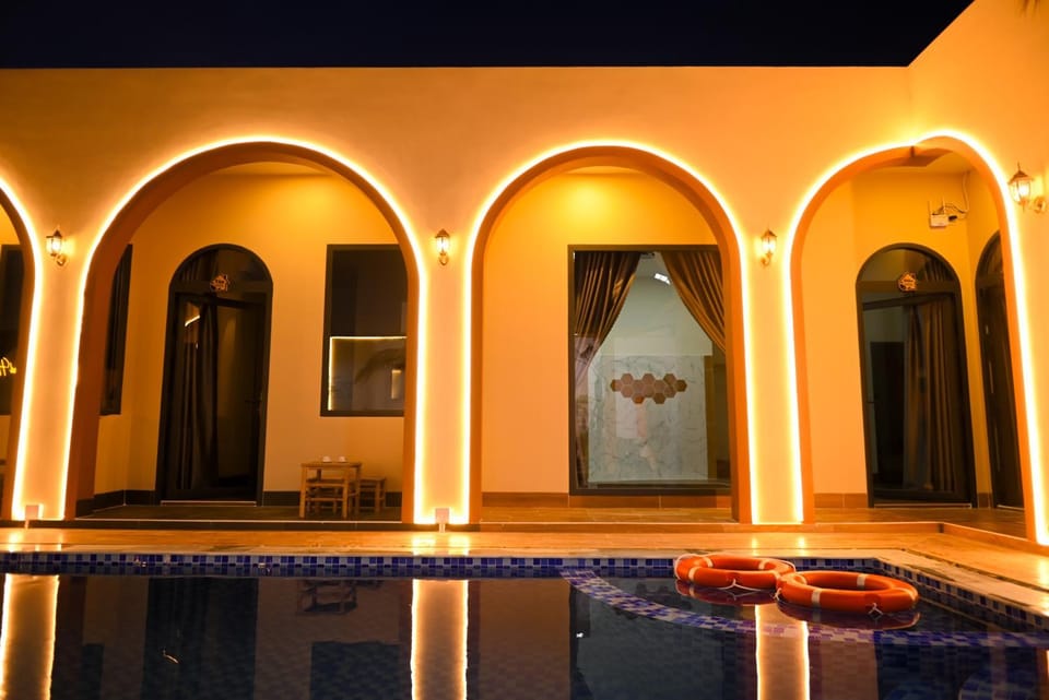 Night, Pool view, Swimming pool