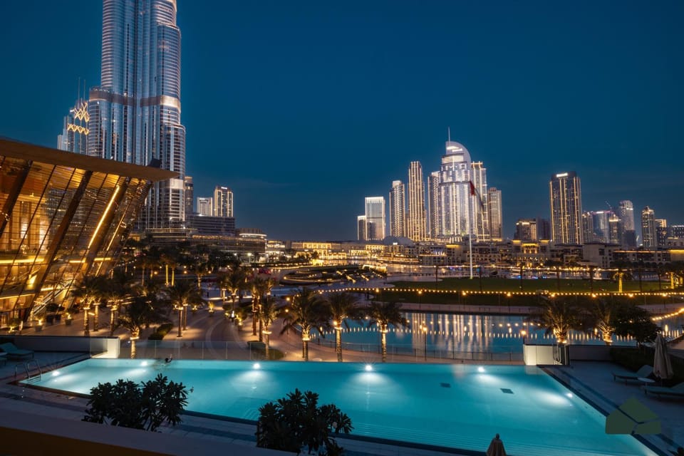 Property building, Night, City view, Pool view, Swimming pool