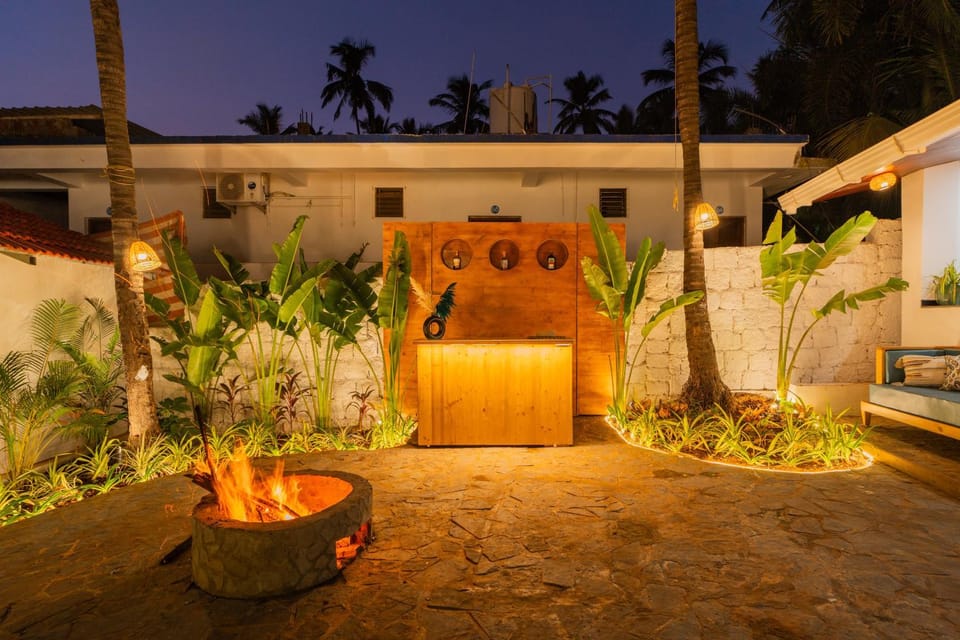 Property building, Night, Garden, Garden view