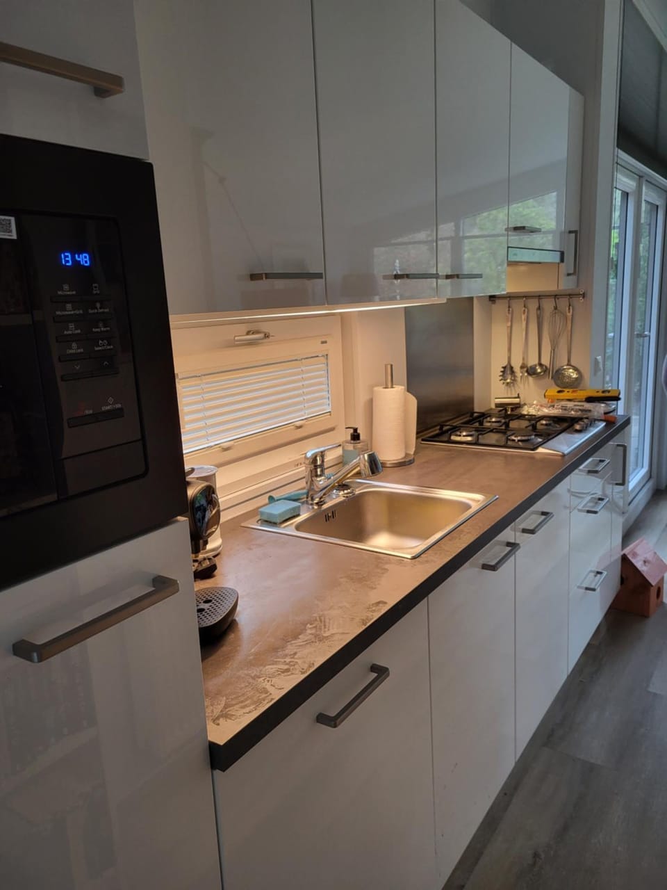 Kitchen or kitchenette, stove