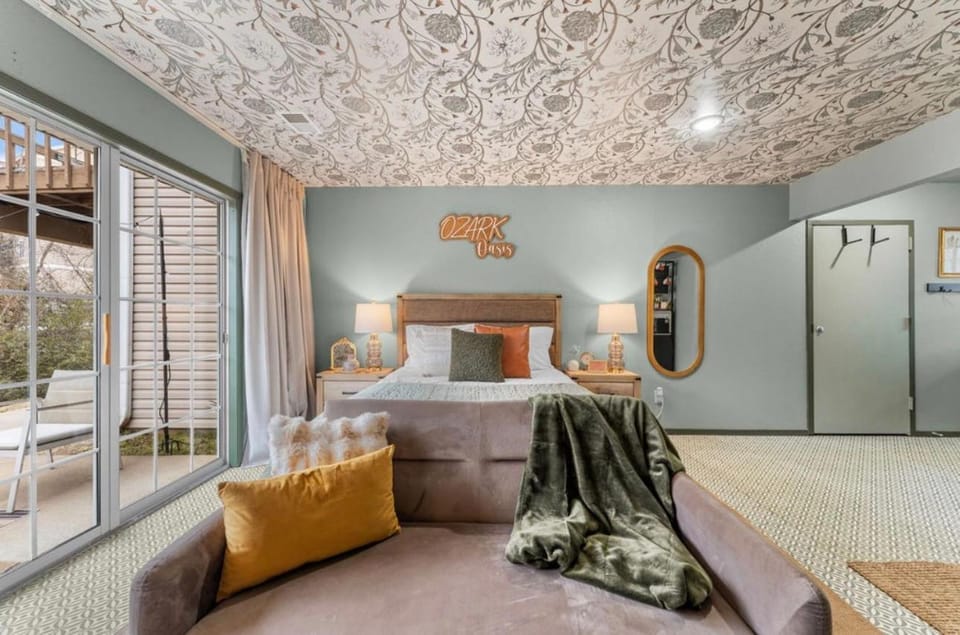 Patio, Bed, Decorative detail, Seating area, Bedroom