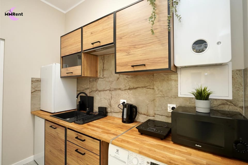 Kitchen or kitchenette, stove