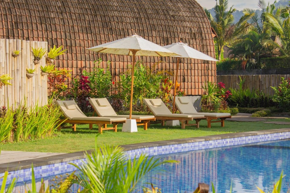 Swimming pool, sunbed