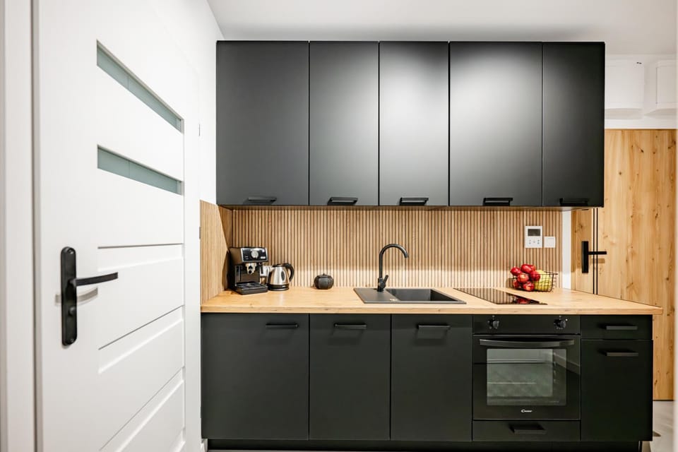 Kitchen or kitchenette, stove