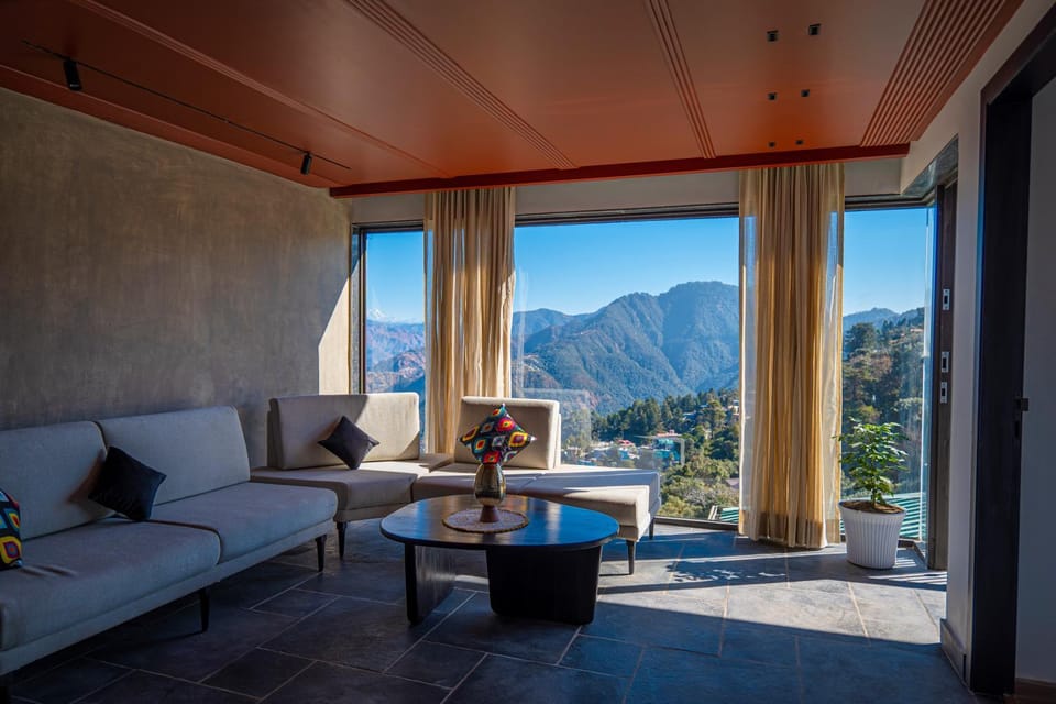 Day, Natural landscape, Living room, Seating area, Mountain view