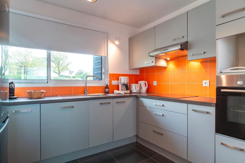 Kitchen or kitchenette, stove