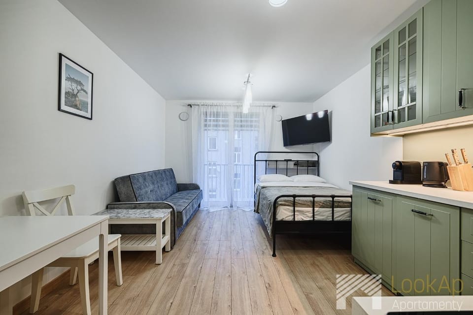 Bed, TV and multimedia, Kitchen or kitchenette, Living room, Photo of the whole room, stove