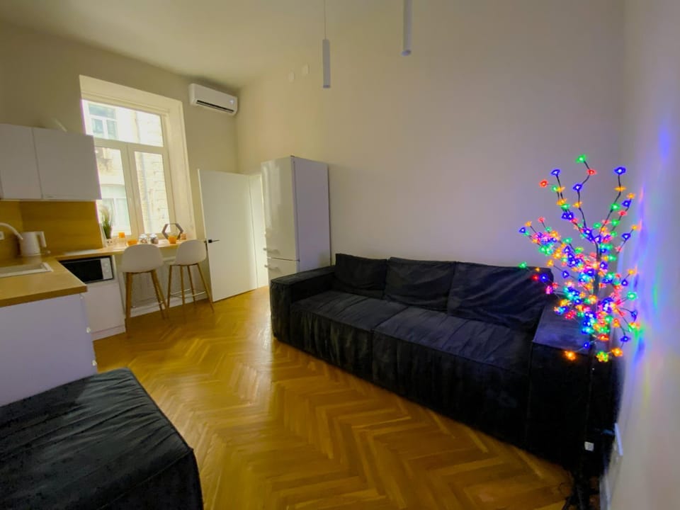 TV and multimedia, Kitchen or kitchenette, Living room, Photo of the whole room, Seating area, Dining area, air conditioner