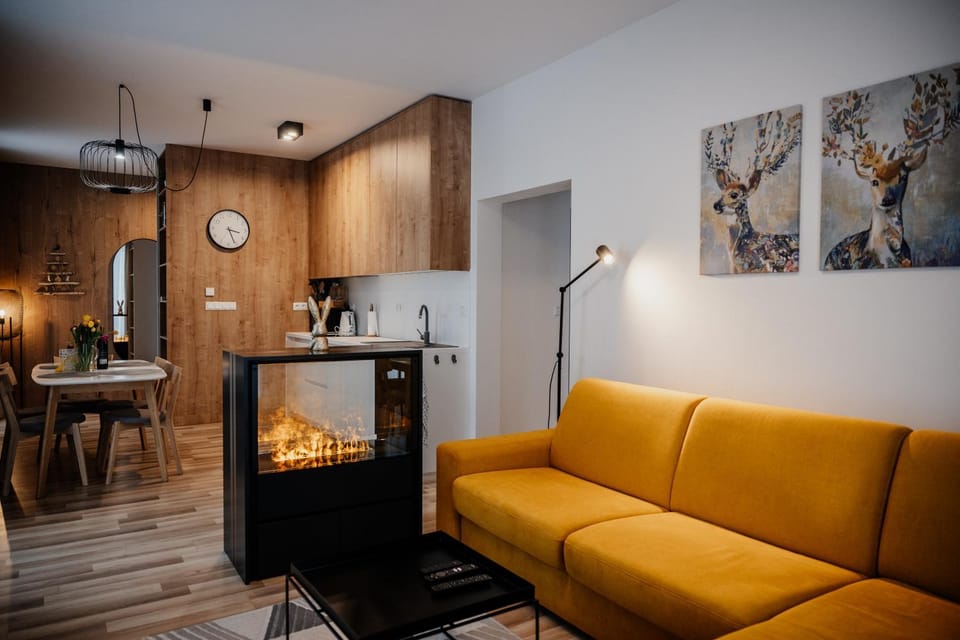 Kitchen or kitchenette, Living room, Seating area