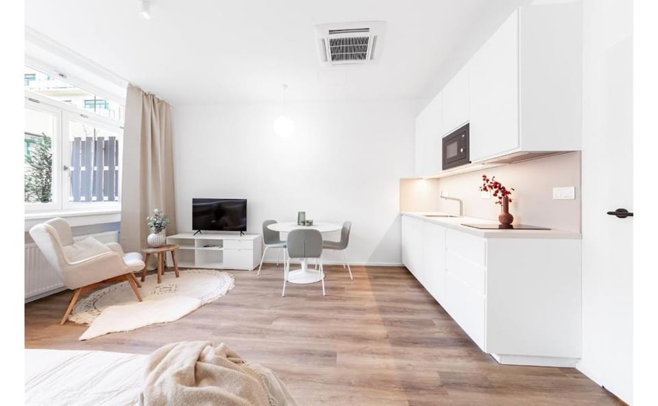 Bed, TV and multimedia, Kitchen or kitchenette, Living room, Photo of the whole room, Seating area, Bedroom, air conditioner