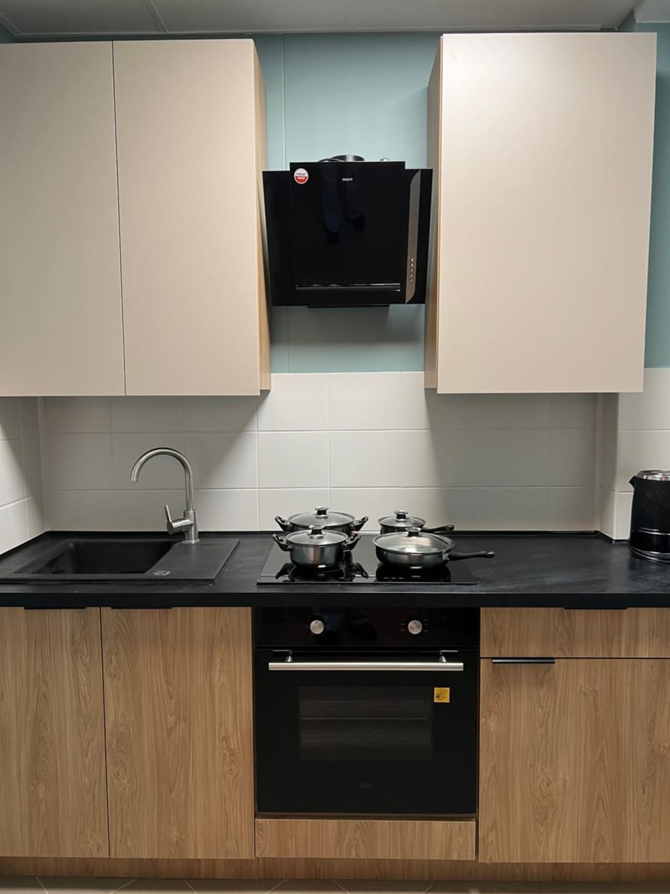 Kitchen or kitchenette, stove