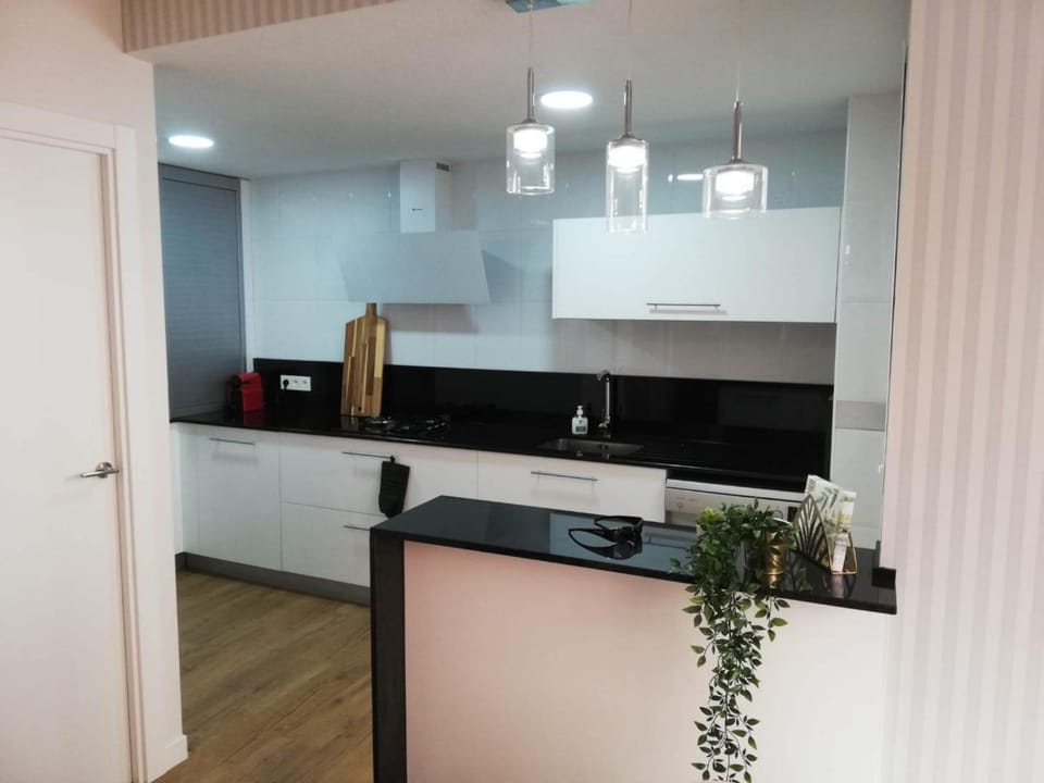 Kitchen or kitchenette, stove