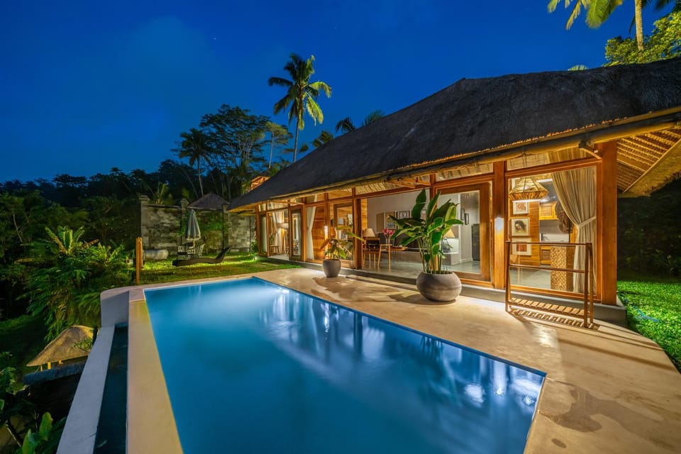 Property building, Night, Garden view, Swimming pool