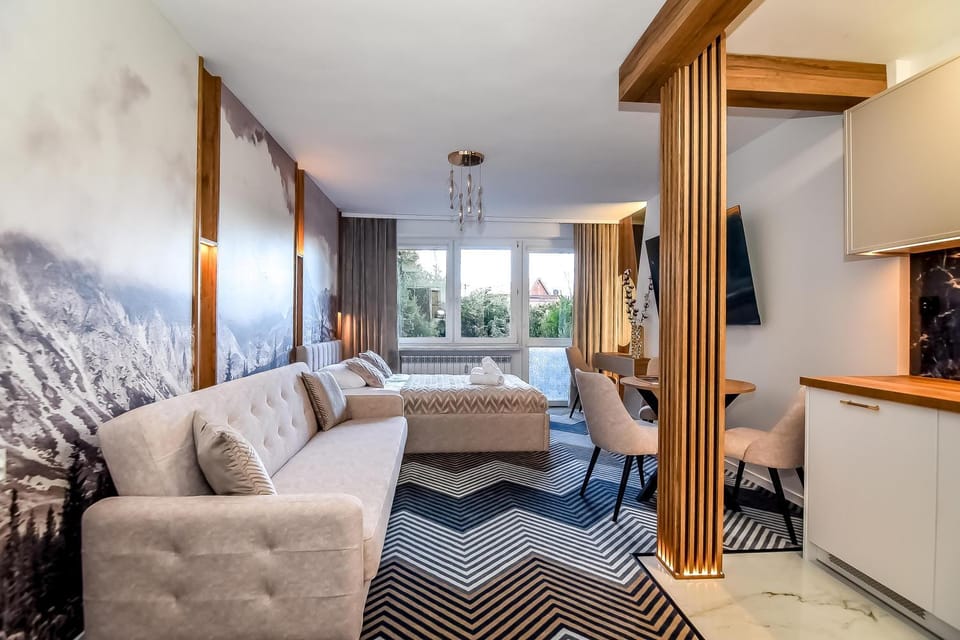 Bed, TV and multimedia, Kitchen or kitchenette, Living room, Photo of the whole room, Seating area, Bedroom