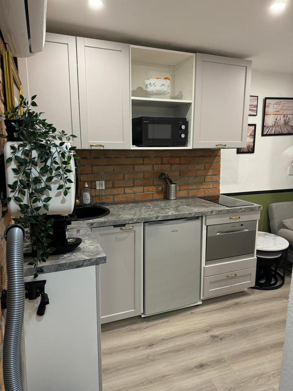 Kitchen or kitchenette, dishwasher, stove