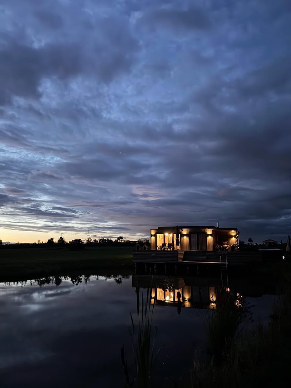 Property building, Natural landscape, Lake view, Sunset