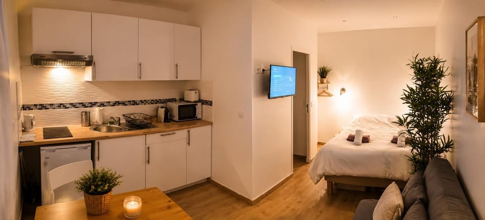 Bed, Coffee/tea facilities, Kitchen or kitchenette, stove, toaster
