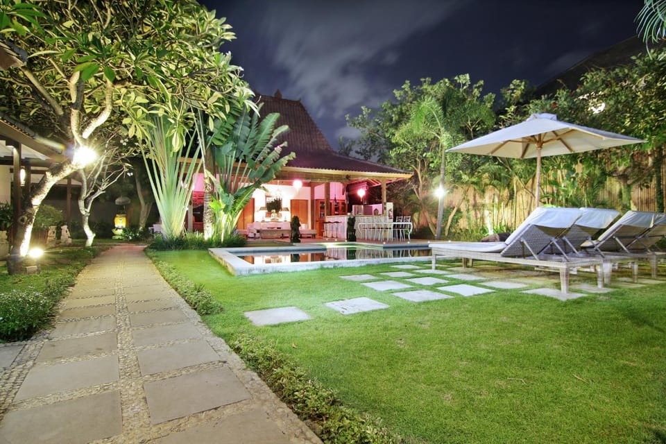 Night, Garden, Swimming pool, Swimming pool