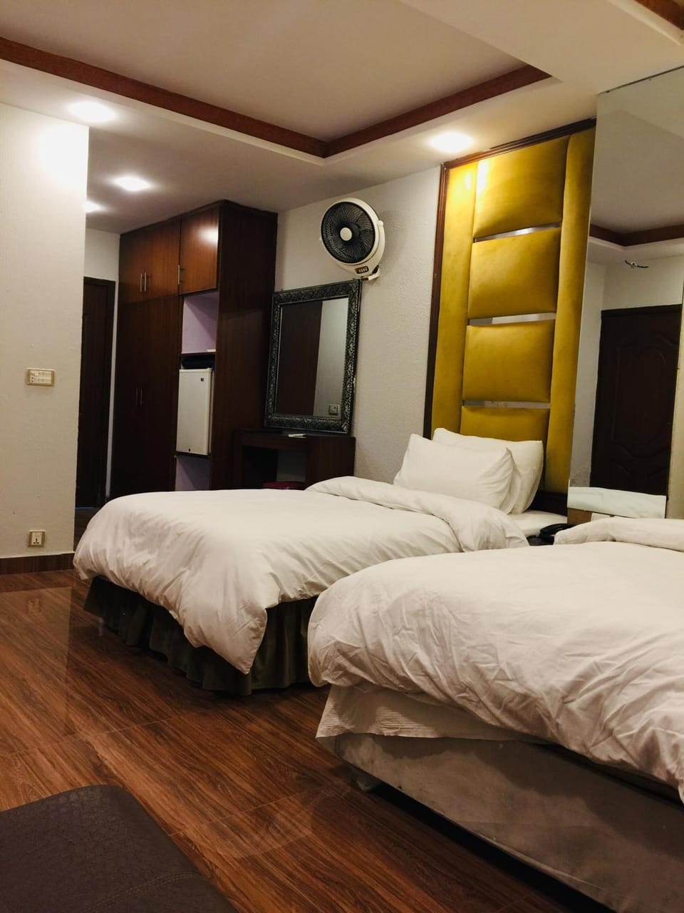 Bed, wardrobe