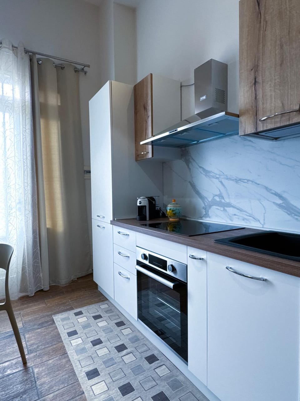 Kitchen or kitchenette, stove