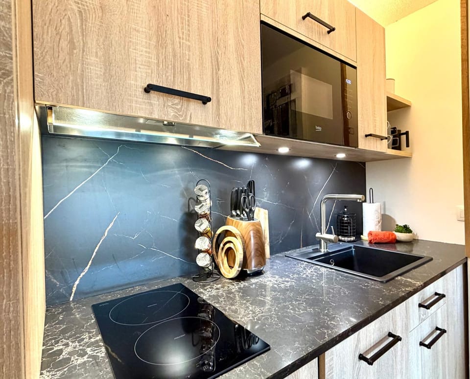 Kitchen or kitchenette, stove, toaster