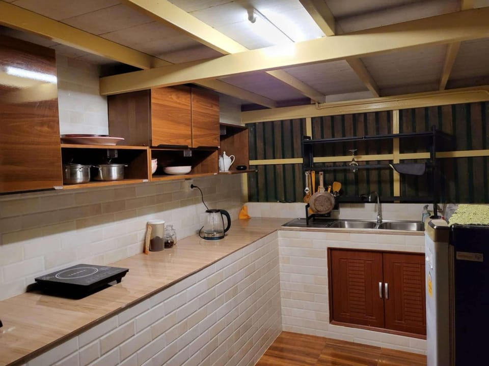 Kitchen or kitchenette, stove