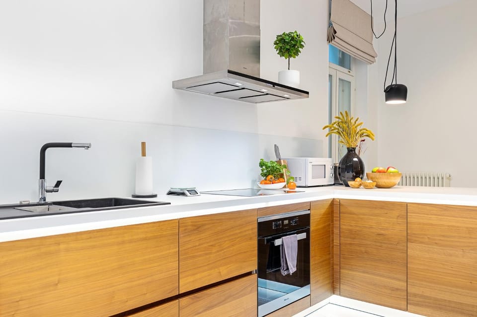 Kitchen or kitchenette, stove