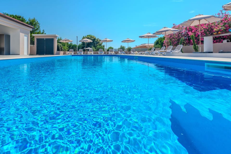 Swimming pool, sunbed