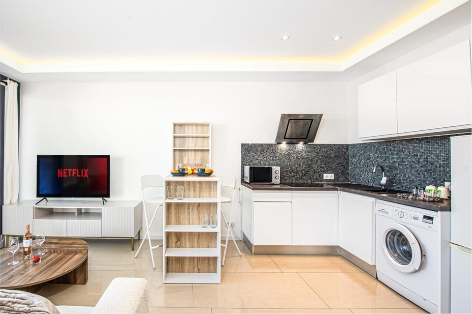 TV and multimedia, Kitchen or kitchenette, Living room, Seating area, stove, washing machine