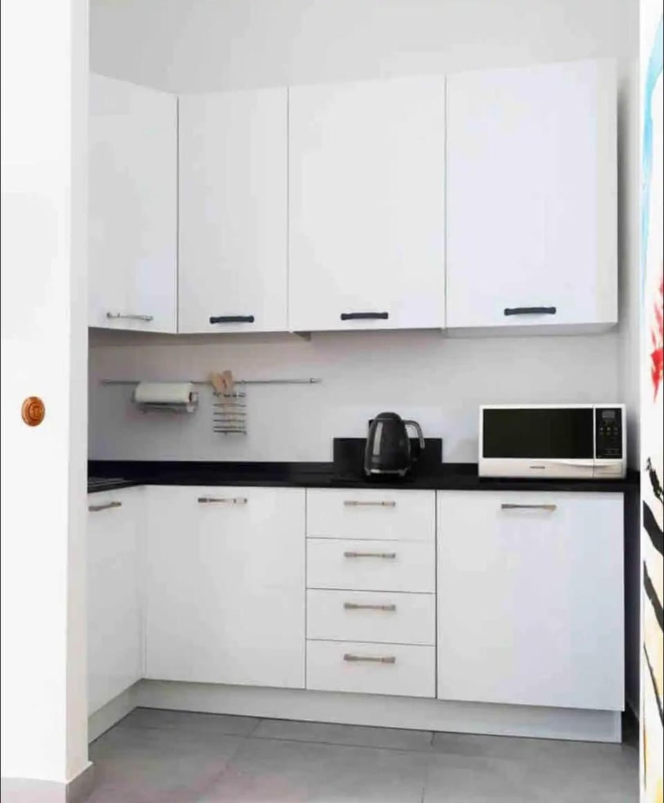 Kitchen or kitchenette, microwave, stove, washing machine, dryer
